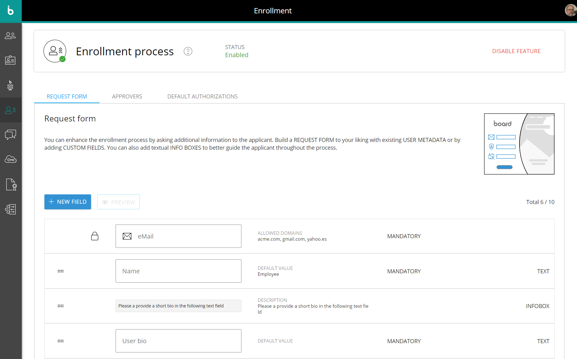 Request Form section under the Enrollment page